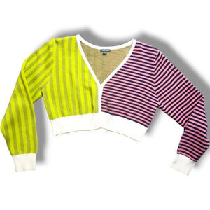 Wild Fable Y2K Cropped Cardigan Women's XXL Colorblock Striped Knit Sweater
